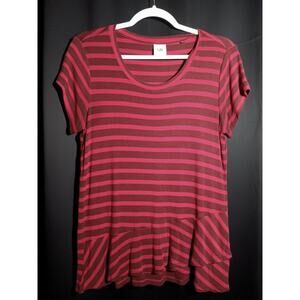Cabi Size S Red Striped Tee Scoop Neck Ruffled Peplum Top Shirt Y2Kcore Casual